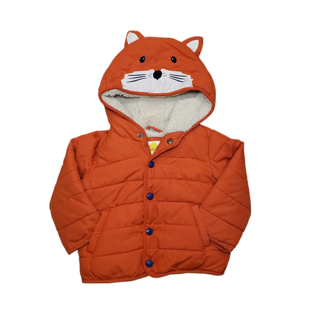 Baby Boden 12-18m Orange Fox Hooded Fleece Lined Padded Jacket